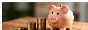 Piggy bank and coins