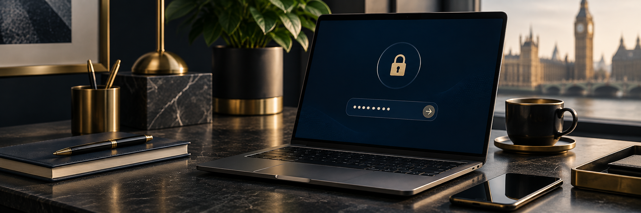 Premium UK online banking security and fraud prevention workspace